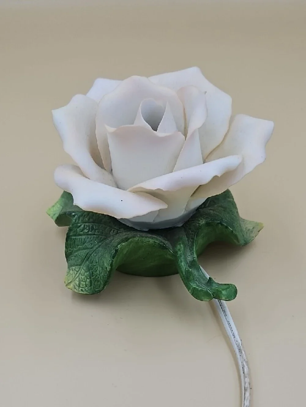 White Rose Night Light with Green Leaf Base